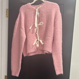 Pink Sweater with Ribbon Detail